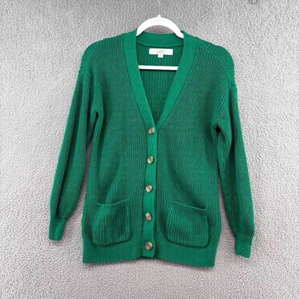 Loft Boyfriend Cardigan V Neck Knit Kelly Green Size XS oversized - Picture 4 of 11